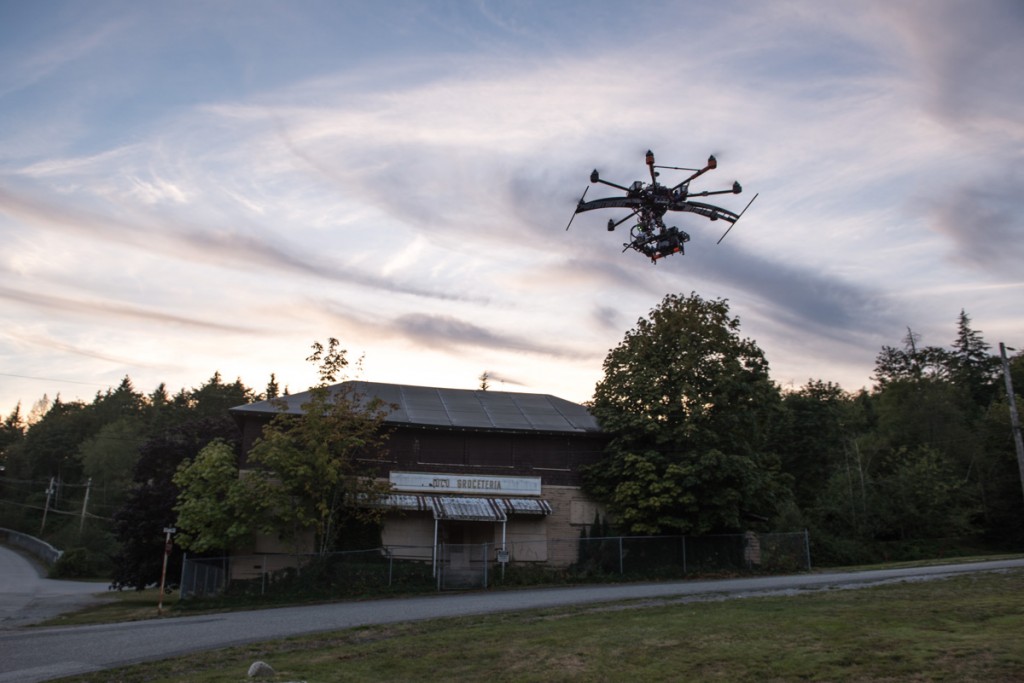 AAI's 1 meter octocopter called "Falcon" hard at work on set.